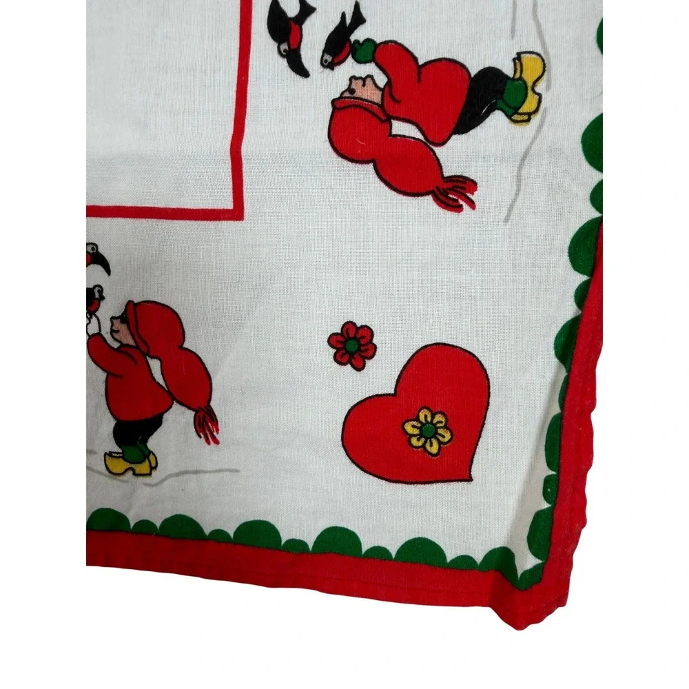 VTG Trad'l Swedish Christmas Tablecloth 22x22 White Red Scandinavia Tomte Gnomes